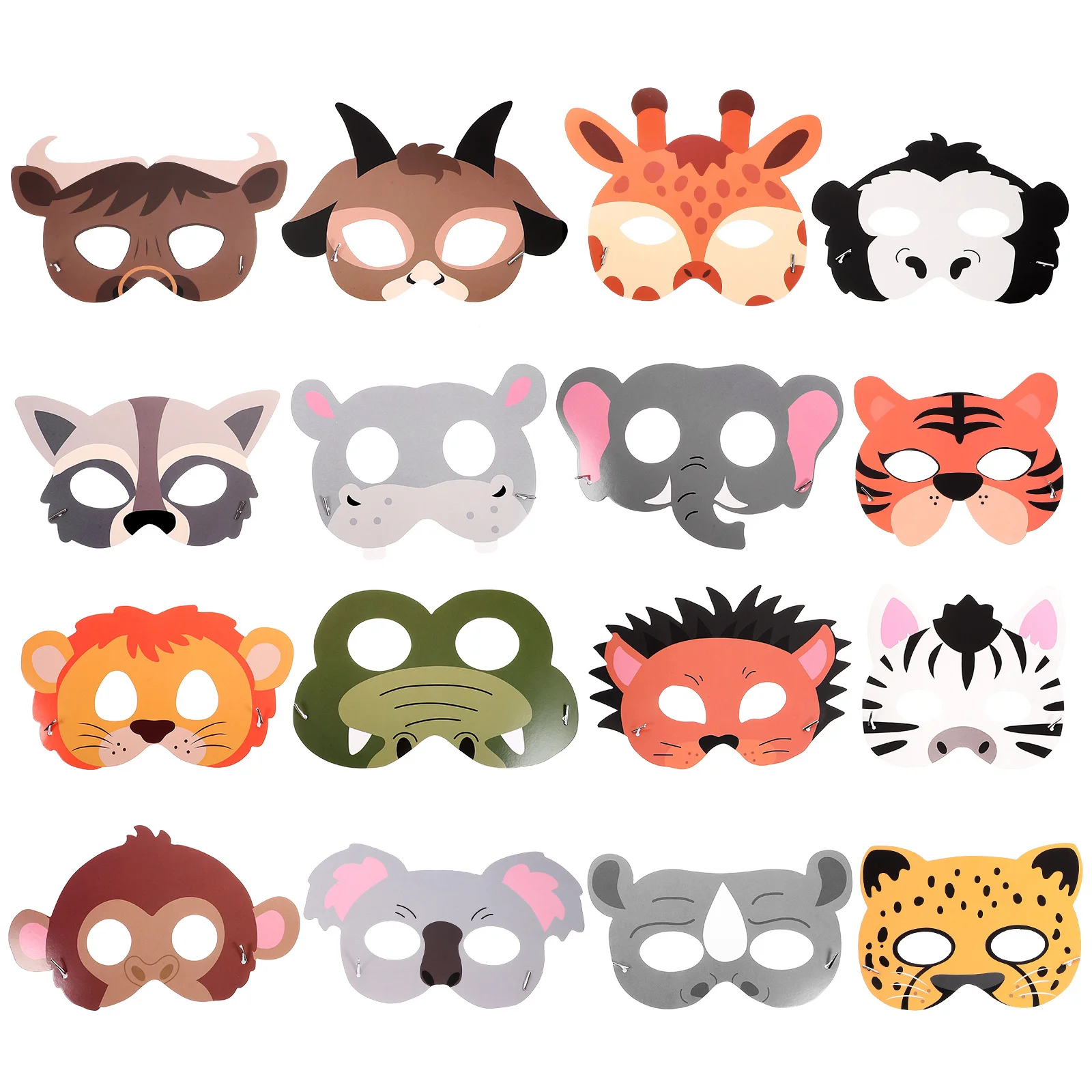 16Pcs 동물 종이 마스크 내구성 재사용 가능한 만화 동물 마스크 파티 호의 할로윈 코스프레 어린이 생일 장식