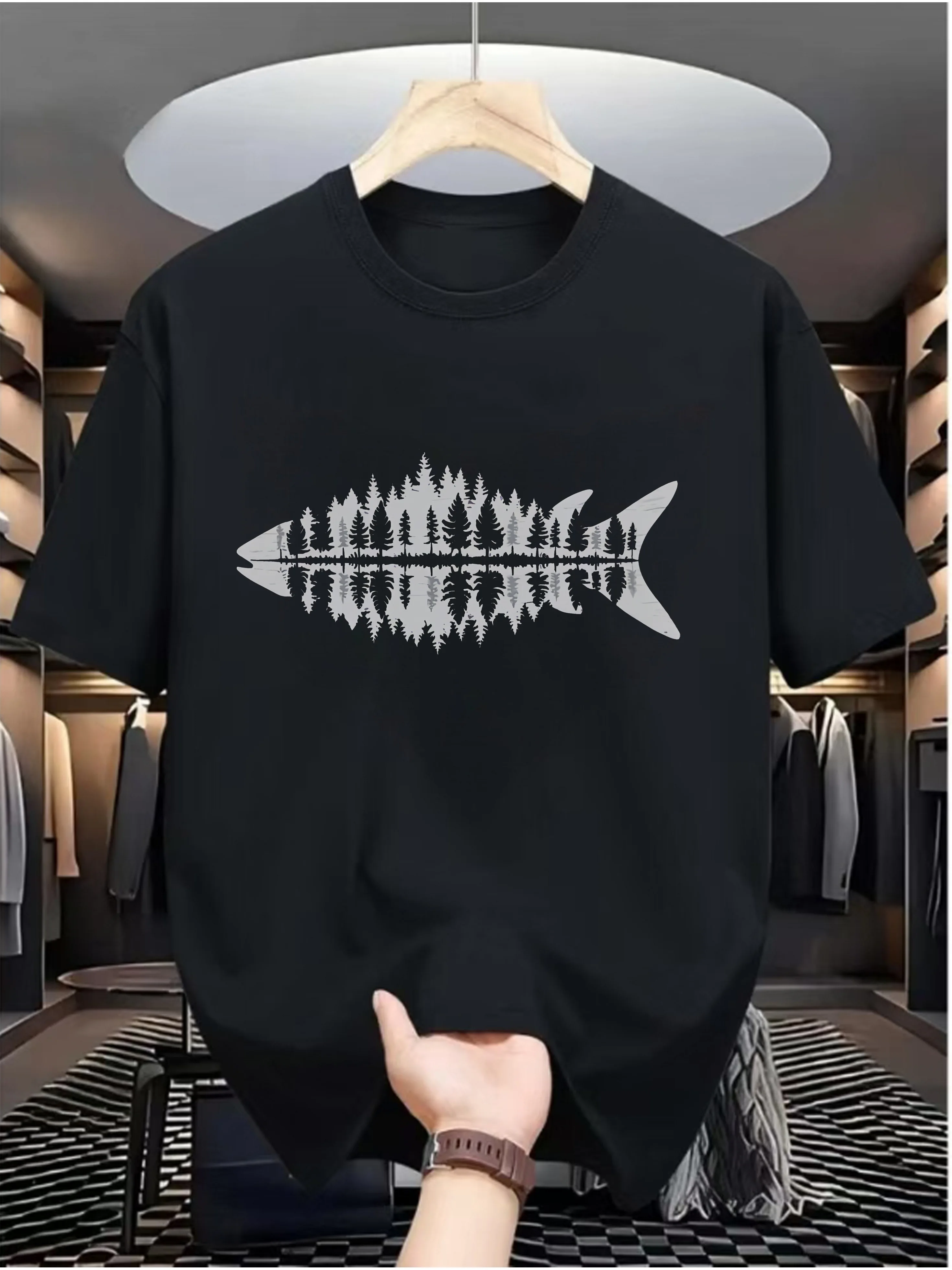 Fish Forest Graphics Men's Summer T-Shirt Casual Tshirts Tops O-neck short-sleeved Tee Unisex Oversized Streetwear T Shirts