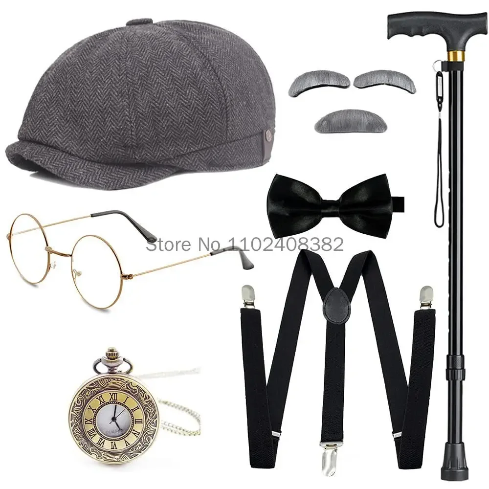 Drop Ship 1920s Old Man Costume Grandpa Accessories 1920s Gatsby Gangster Man Costume Grandpa Accessories Cosplay Set