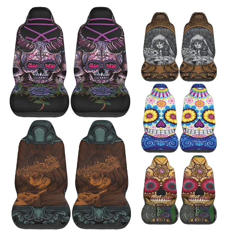 

Sugar Skull Darkness Car Seat Cover Custom Printing Universal Front Protector Accessories Cushion Set