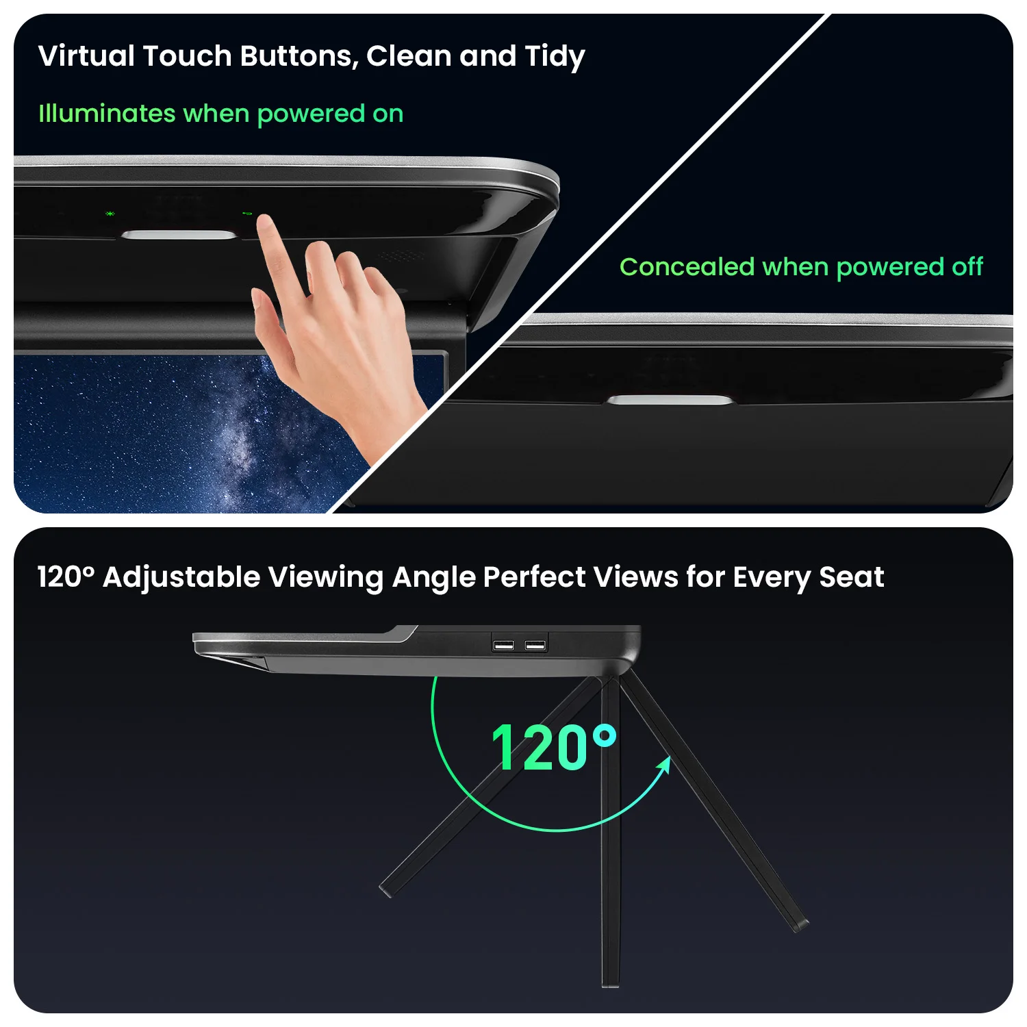 XTRONS Reproductor Multimedia para Techo de Auto de 14" con Android 12, Pantalla HD Abatible, Monitor de Auto con Video 4K, Montaje en Techo, WIFI, Quad Core, 2+32GB 4