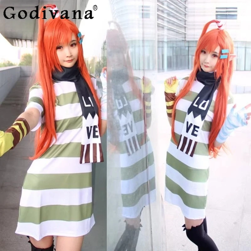 

Women's Summer Stripped Cosplay Dress Halloween Anime Home Clothes Dress Female Short-sleeved Uniform Short Dress