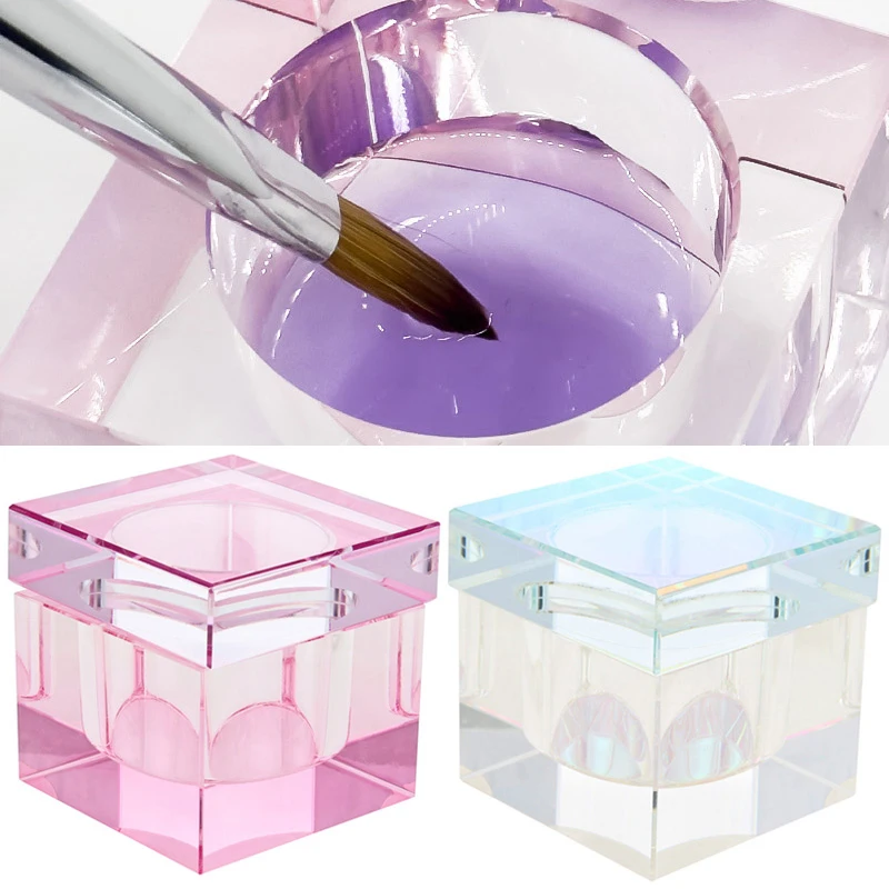 1pcs  Crystal Crystal Nail Dappen Dish AB Color Pink Acrylic Powder Liquid Nail Cup With Lid Glass Storage Bowl Nail Art tools