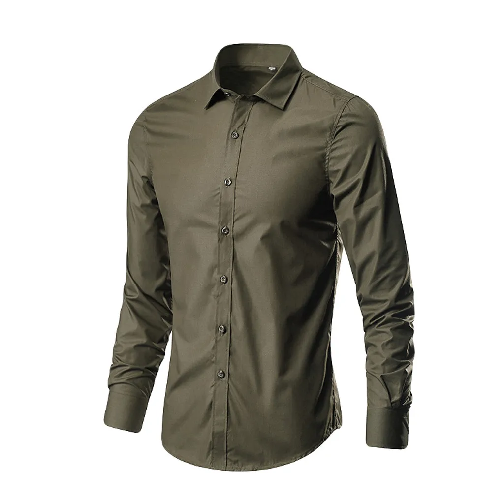 Men's Elastic Shirt Business Fashion Leisure Long-sleeved Spring Autumn Anti-wrinkle Breathable Solid Color mercerized Blouse