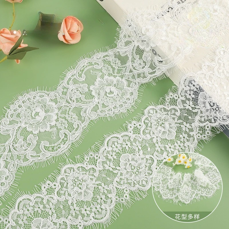 

Light Luxury Handmade Embroidery Cording Eyelash Chantilly Lace Trim for wedding dresses