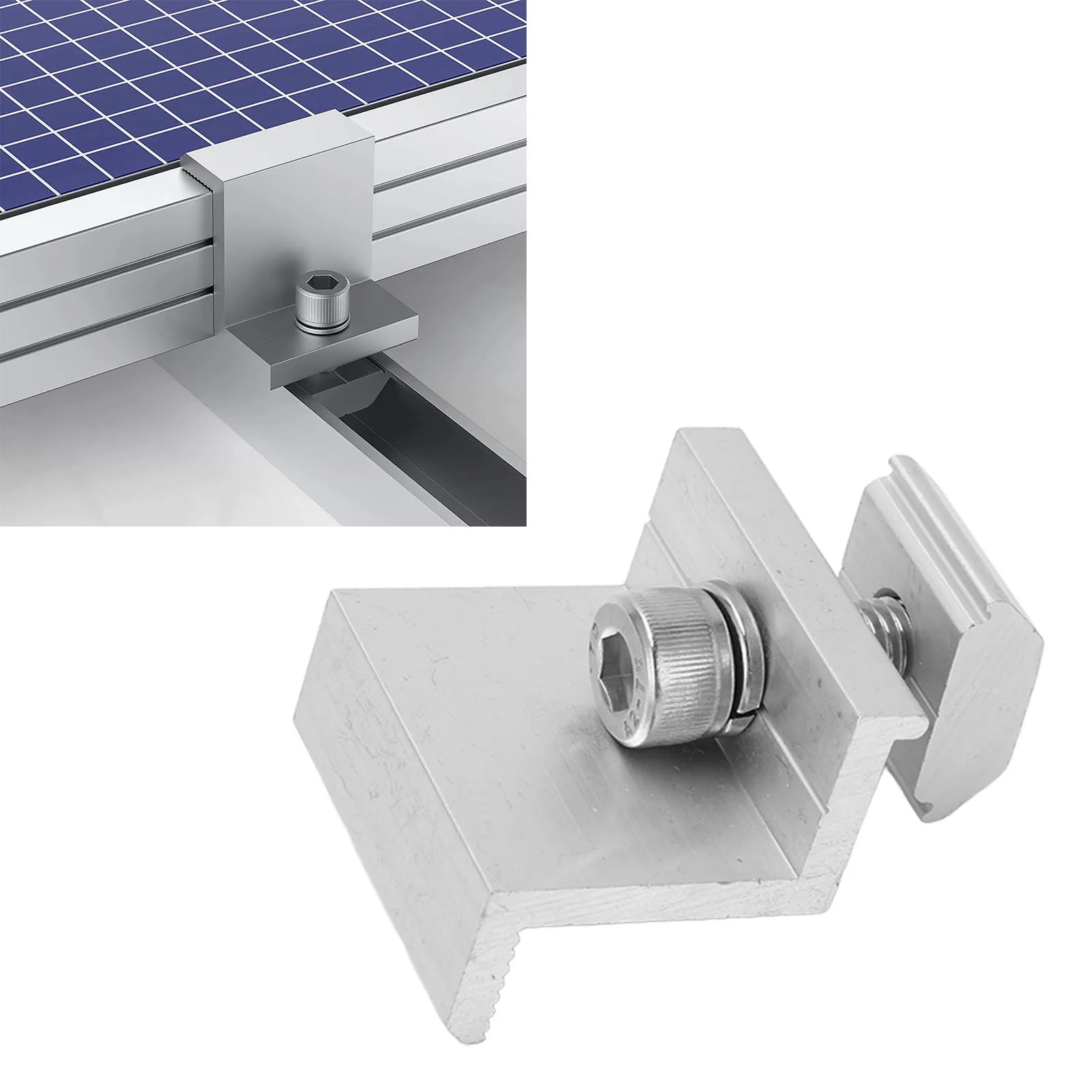Solar Mount  Bracket Aluminum Alloy Pressing Block PV Panel Rail End Grounding Clamps Aluminum Solar Panel Clamps