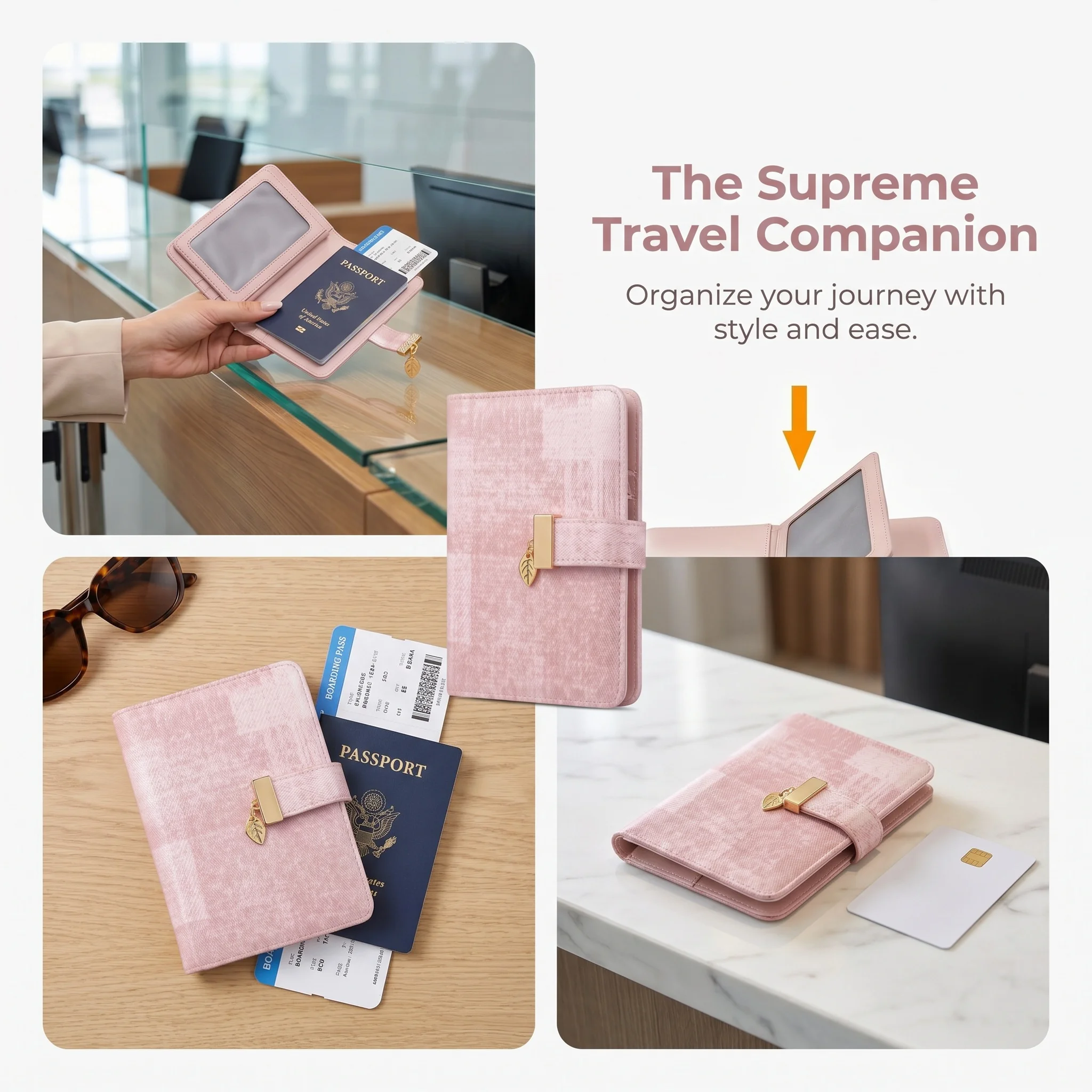 Pomelo Best Pink Plaid RFID Blocking Passport Cover Multi Card Slot Travel Wallet for Women view 6
