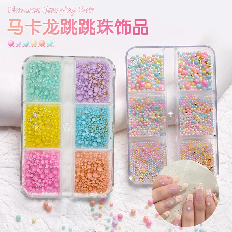 Mini perles macaron pour ongles, 1 boîte, breloque, mixte, coloré, 3D, résine, caviar, bonbons, décoration, DIY, Kawaii, accessoires