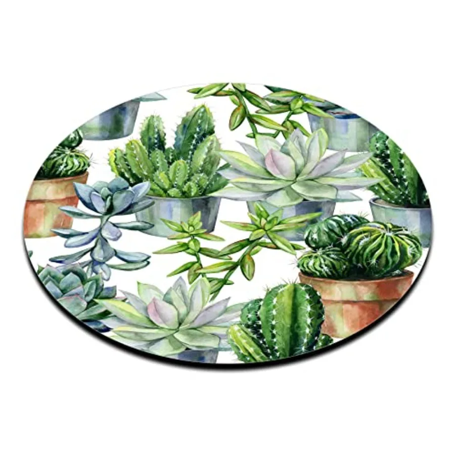 Beautiful Flowers Plants Mouse Pad Watercolor Pattern with Cactus Non-Slip Mouse Mat Round Mouse Pads for Home Office Desk Lapt