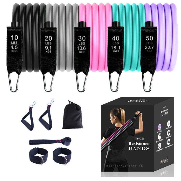 

Gym Equipment Exercise Bands Pull Rope Fitness Elastic Training Expander Workout Fitness Bands 11 Pcs Resistance Bands Set 1