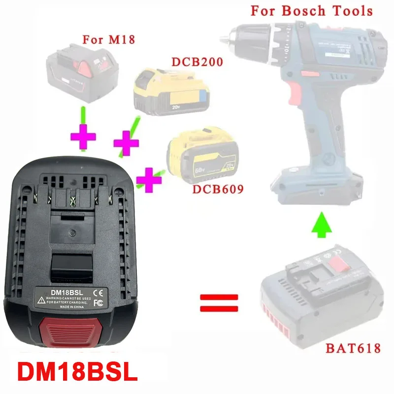 DM18BSL Batterieadapter für DW 20V Milwaukee 18V Li-Ion, umwandlung für Bosch 18V Akku-Werkzeuge – Detail 3