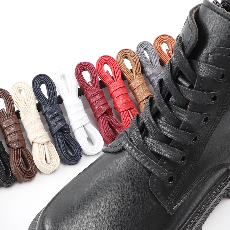 1 Pair Flat Shoelaces Waxed Cotton 0.8CM Width Waterproof Shoe Laces Unisex Boots Casual Sneakers Shoelace Leather Laces Shoes