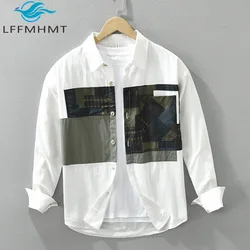 7259 Japan Style Vintage Patchwork Long Sleeve Shirt Men's Spring Fall Fashion Loose Casual Simple Streetwear Soft Cozy Top Male
