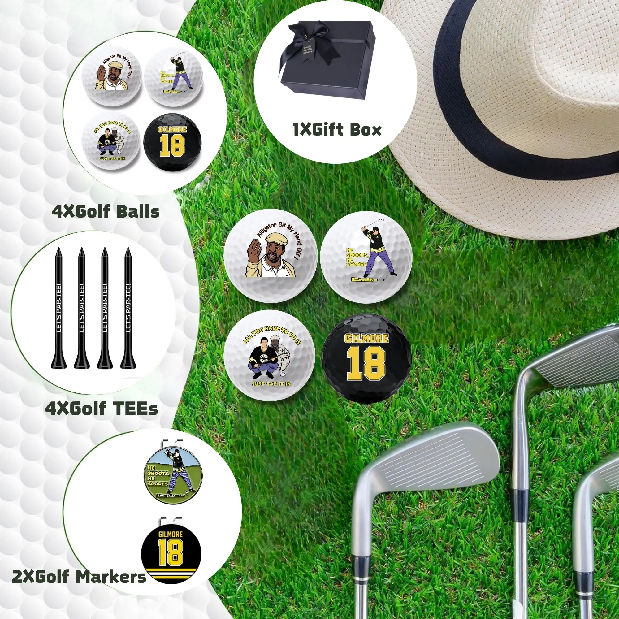 13 Pcs 4 Pack Golf Balls with 4 Tees with 4 pcs golf markers and Gift Box Creative Christmas Golf Gift For Golf Lovers