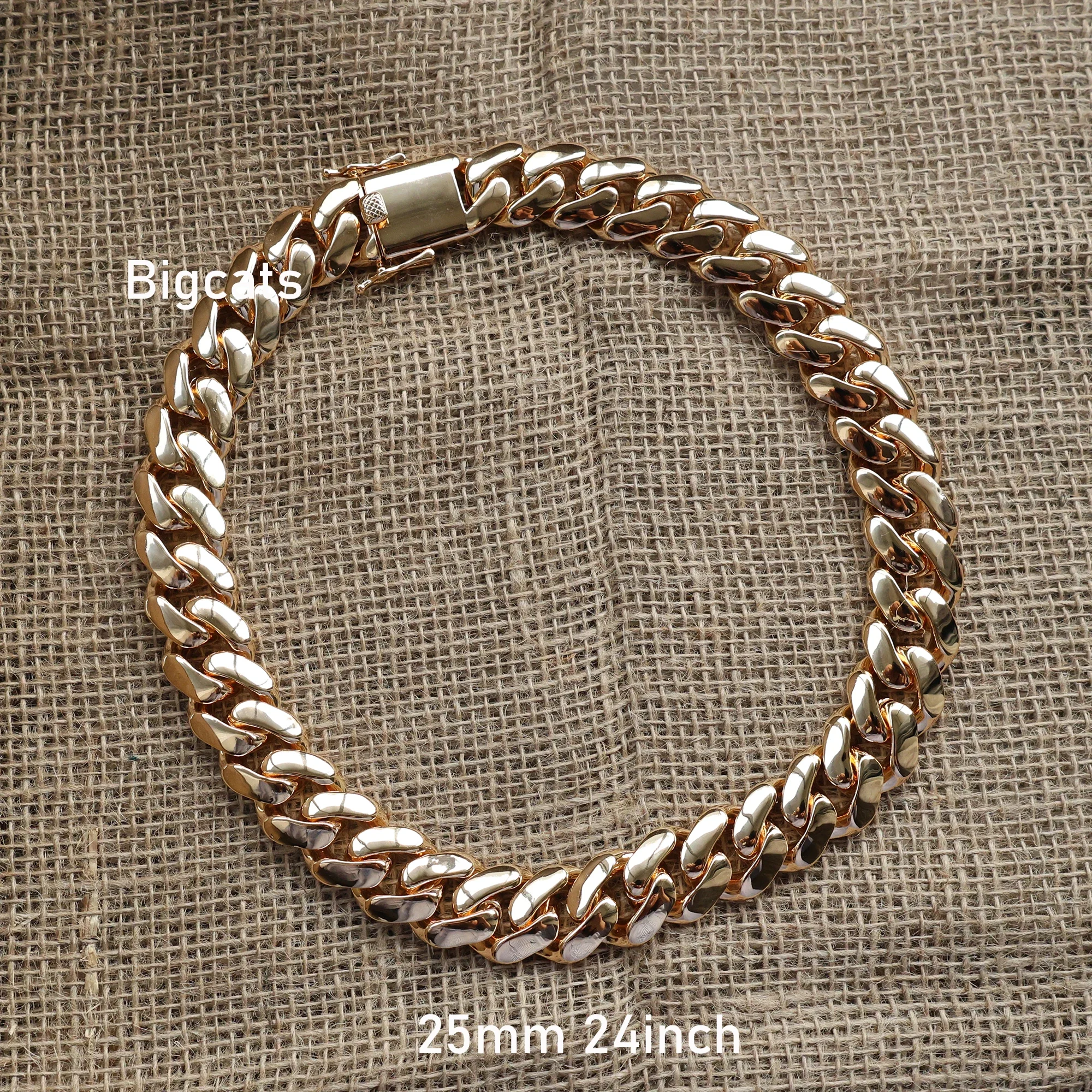 25mm Light Gold Plated Miami Cuban Link Chain Bracelet Hip Hop Jewelry for Men