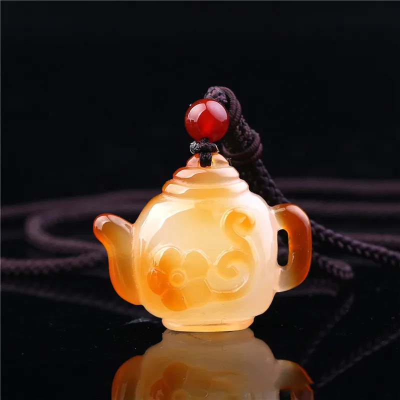 

Genuine Natural Agate Ice Color Chalcedony Handle Pot Pendant Mahjong Artifact Lucky Transfer Pendant Jewelry