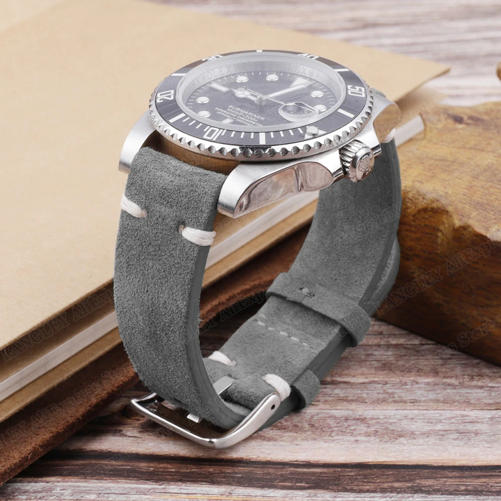 Vintage Soft Watch Band for Seiko Quick Release Wristbelts Retro Suede Stitching Strap Genuine Leather Bracelet 18mm 20mm 22mm