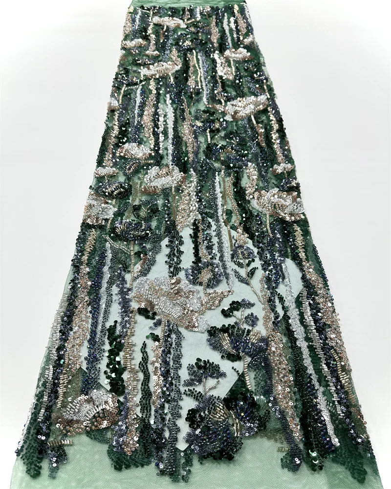 

African Luxury Heavy Beaded Lace Fabric 5 Yards French Nigerian Sequins Beaded Lace Fabric Women's Wedding Party Dresses