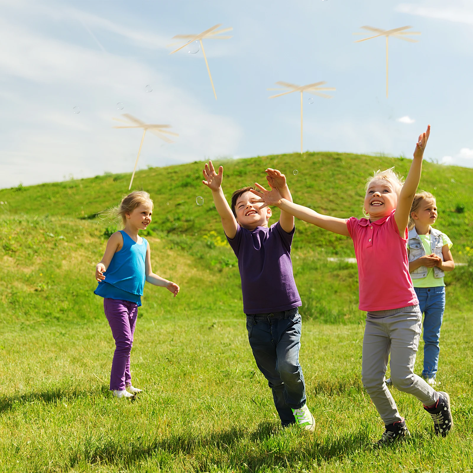 10pcs Bamboo Dragonfly Balance Gravity Kids Educational Game Safe Creative Gift Khaki Developmental