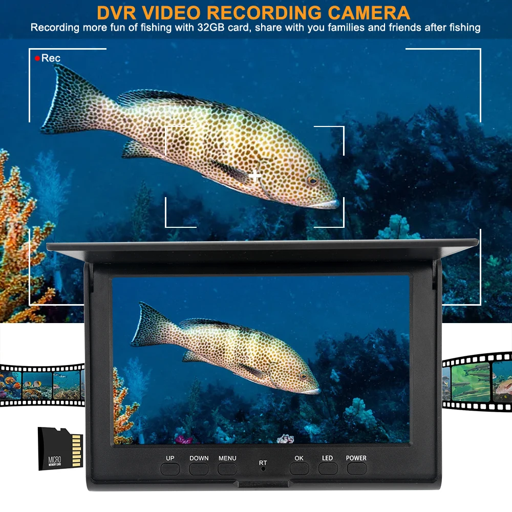 Lanuage-Caméra vidéo sous-marine, 7 pouces IPS 2024 P 32GB DVR, enregistreur Fish Finder, prise en charge de deux LED, 1080