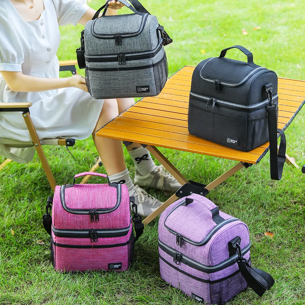 11L Double-Layer Insulation Lunch Bag Portable Work Bag PEVA Waterproof Large Capacity Outdoor Picnic Camping Bag ﻿