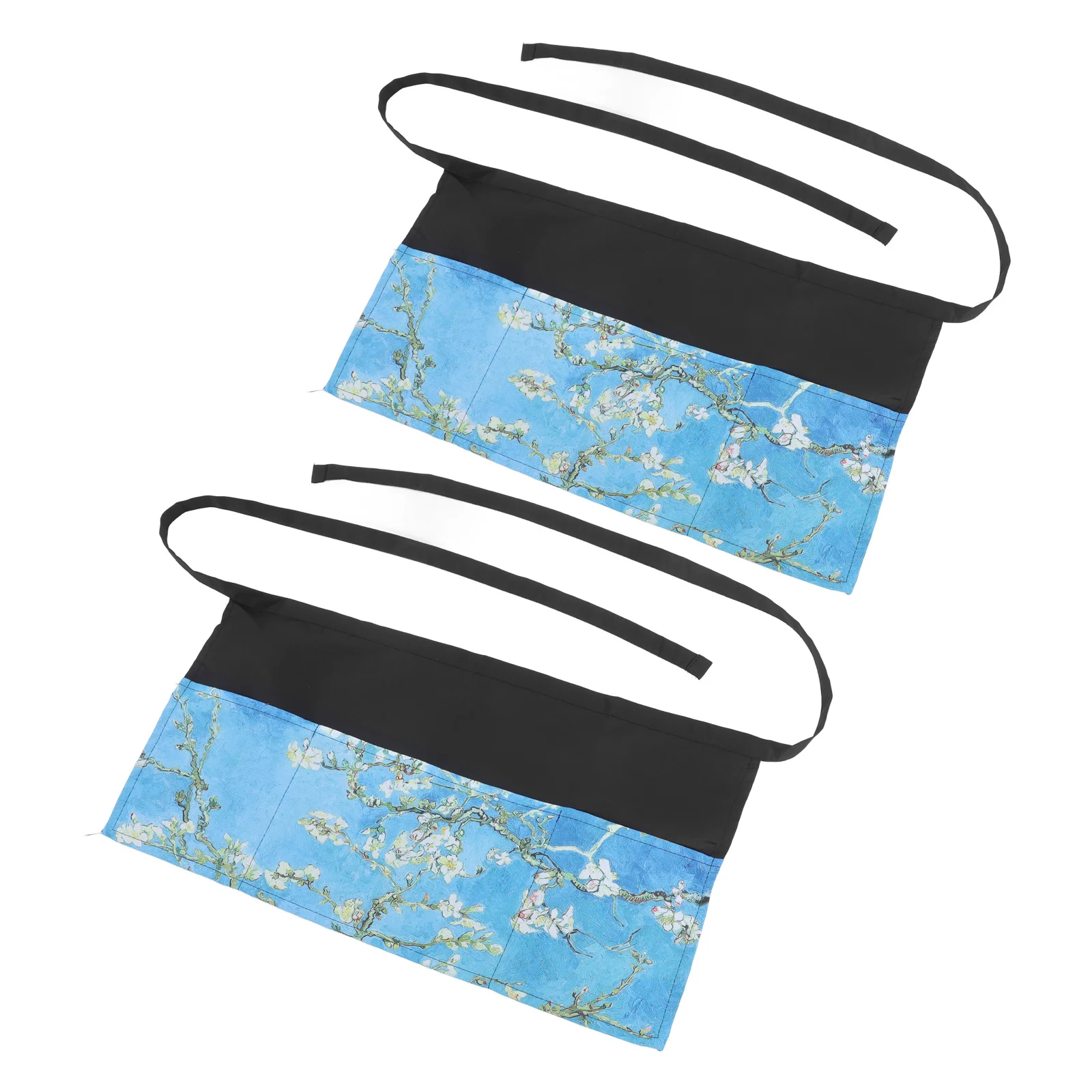 

2pcs Print Apron For Women Men Short Waist Server Apron Three Pockets Waitress Cafe Hotel Restaurant Kitchen Workwear Aprons