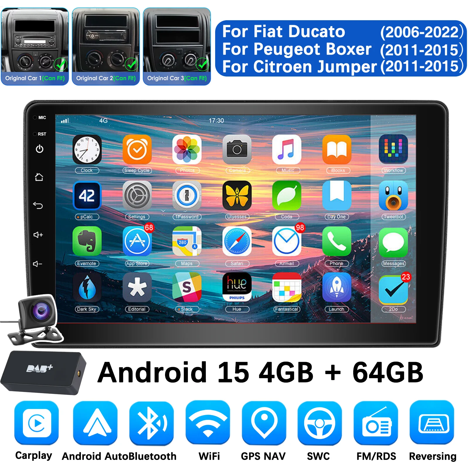 MOPECT Android 15 autoradio voor Fiat Ducato Peugeot Boxer Citroen Jumper 2006-2022 draadloze Carplay multimedia Android Auto AM