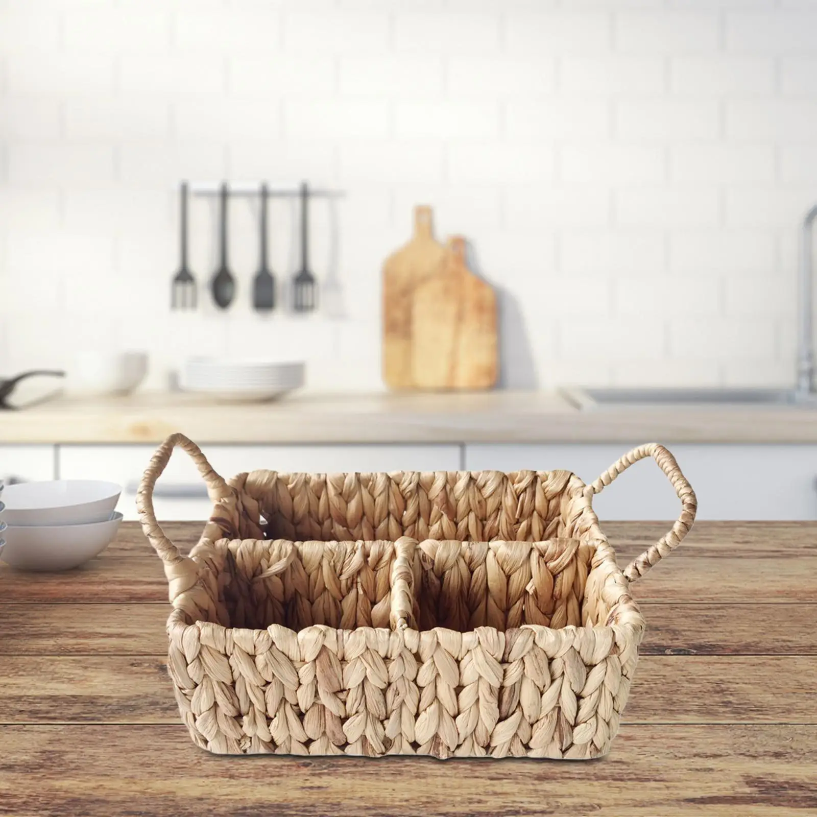 

Rattan Woven Divided Storage Basket with Handles for Dressing Rooms Durable