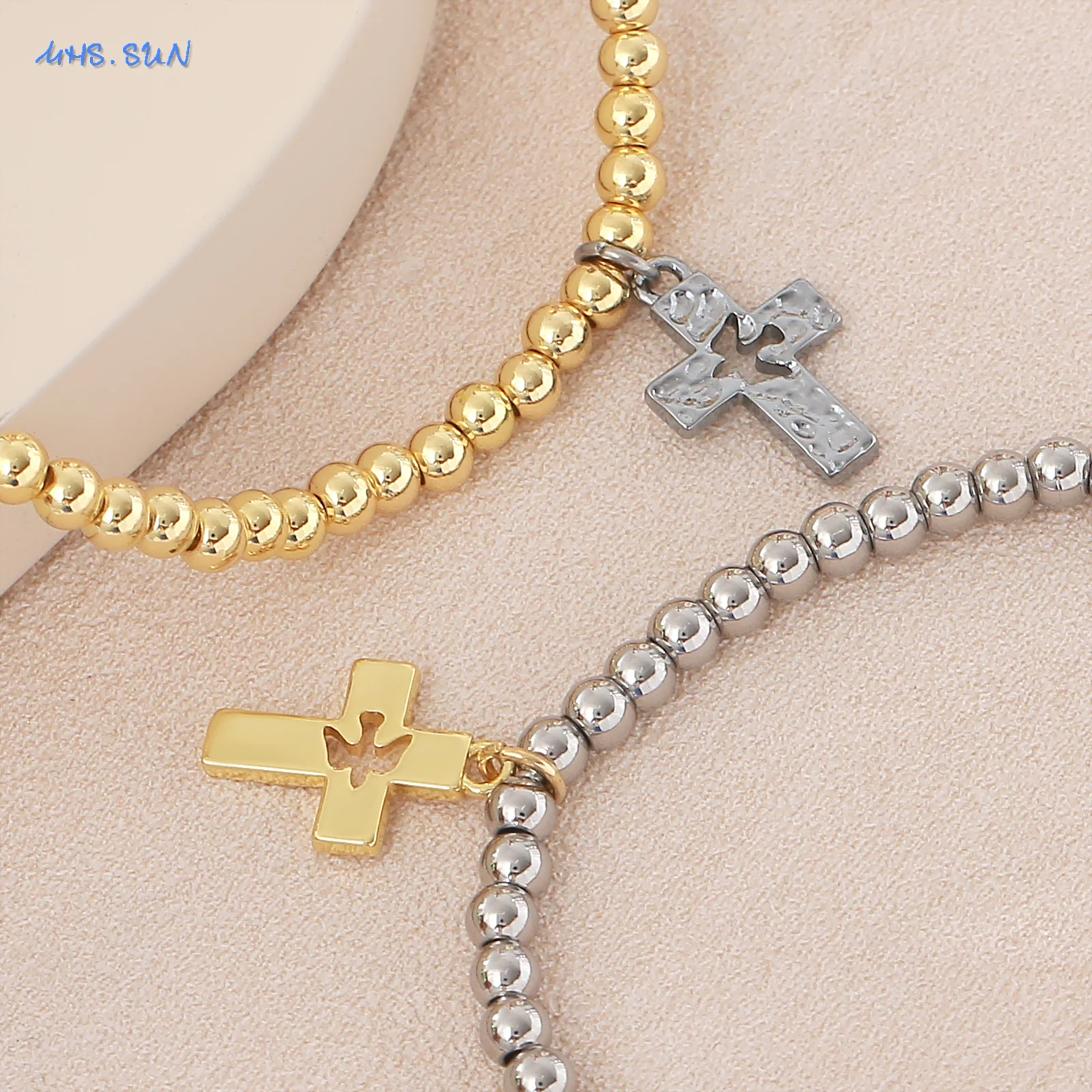 MHS.SUN موضة 4 مللي متر أساور معدنية مطرزة مطلية بالذهب الجوف الصليب سوار Charm للنساء الرجال هدايا مجوهرات فريدة 1 قطعة