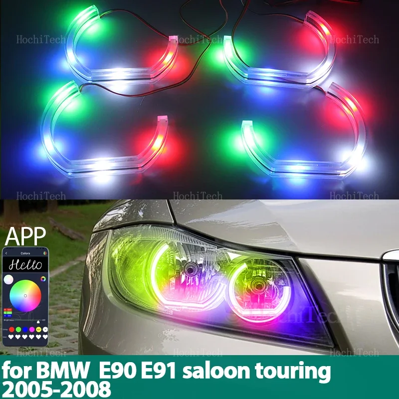 لسيارات BMW 3 Series E90 E91 الصالون بجولة 2005-08 DTM نمط LED عيون الملاك عدة حلقة وامض RGB APP التحكم مصابيح المصباح