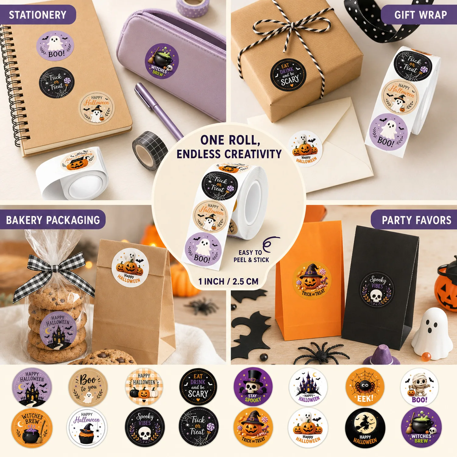 500pcs Per Roll Halloween Graffiti Illustrated Seal Stickers, Gift Box Packaging Sealing Tape DIY Decor Label for Holiday Party Gift - view 3