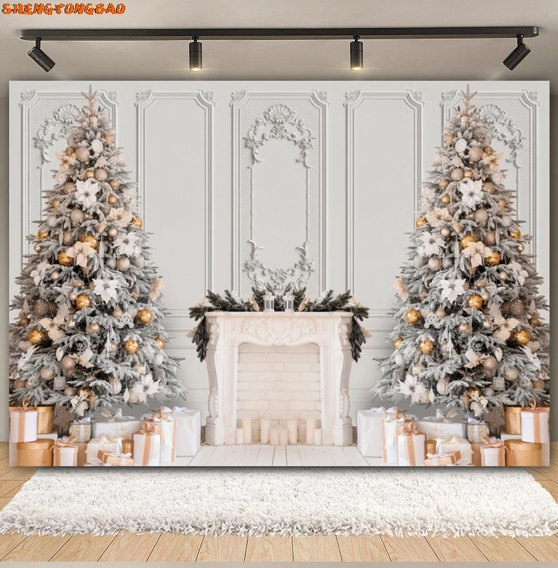 الأبيض عيد الميلاد التصوير خلفية شجرة عيد الميلاد الداخلية الموقد الشتاء عيد ميلاد سعيد الطفل الأسرة صورة خلفية الصورة
