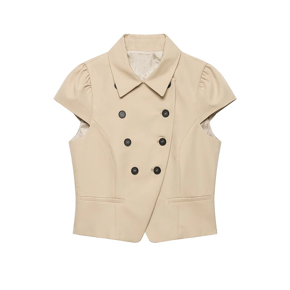 KONDALA Damen Pendler-Schicker Kurzarm-Blazer, Zweireihig, Slim Fit, Eleganter Blazer, Sommer 2026, Trendiges High-Street Casual Top – Detail 4