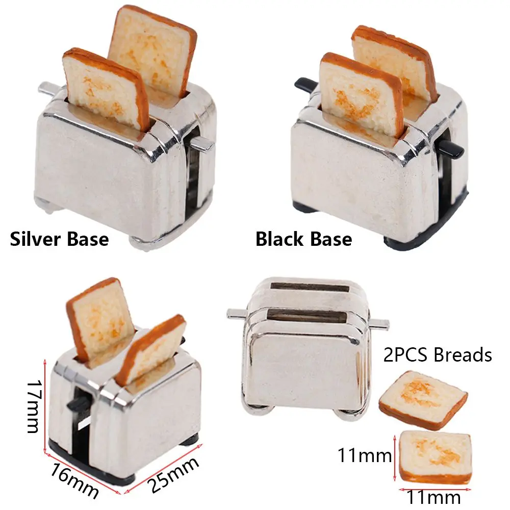 Tostapane in miniatura per casa delle bambole in scala 1:12 decorazioni per alimenti di simulazione carina Mini giocattolo da cucina con macchina per Toast per bambole di pane da 2 pezzi