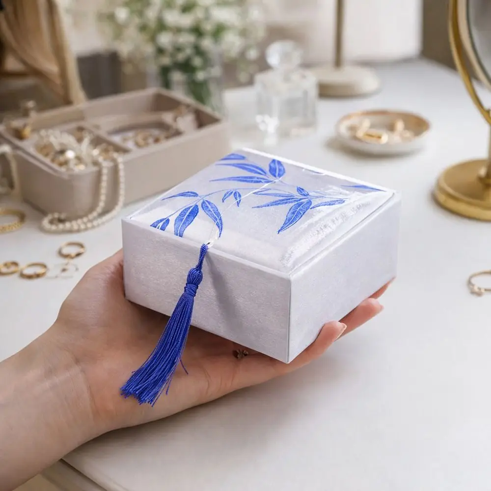 Chinese Style Vintage Tassel Jewelry Box Damask High-quality Jewelry Packaging Box Bamboo Leaves Storage Display Box