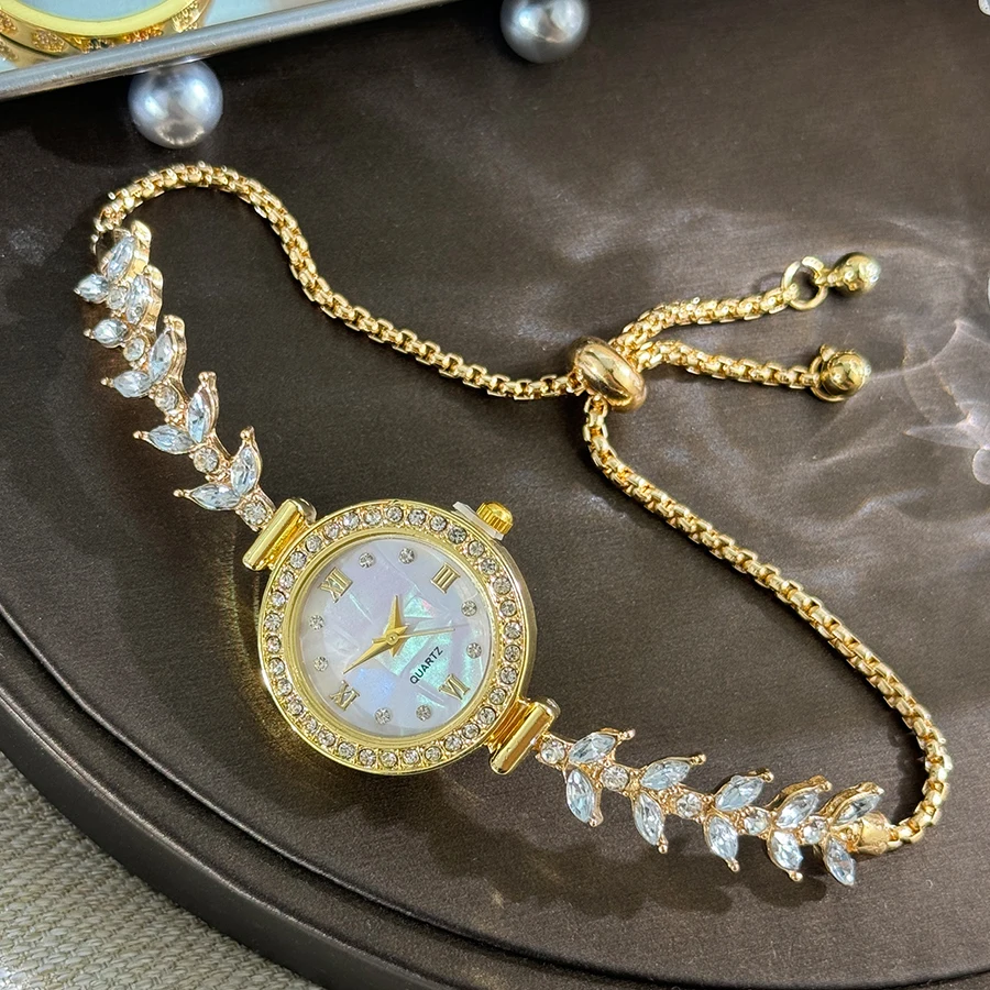 Mermaid Light Luxury Fashion Diamond-Set Free Adjustable Bracelet Quartz Watch Imitation Gold Women's Watch