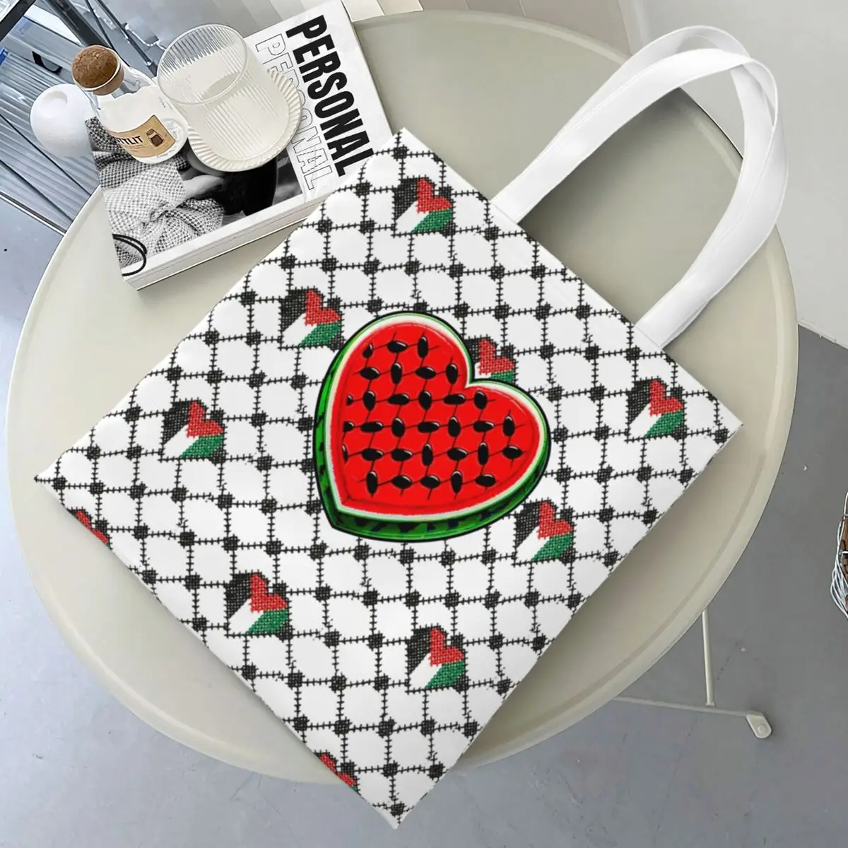 

This Is Not A Watermelon Merch Canvas Tote Bag for Women Daily Magritte Parody Watermelon Keffiyeh Shopping Bags