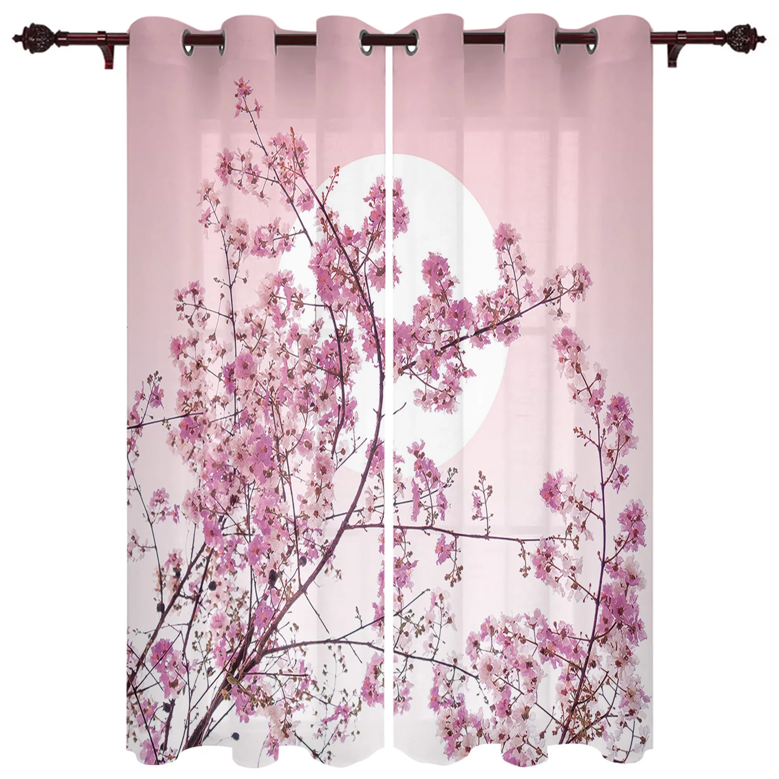 Cherry Tree Moon Japanese Style Window Curtains for Living Room  Home Decor Kitchen Window Curtain Hotel  Drapes for Bedroom