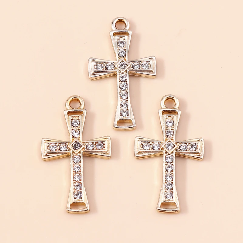 20 Stück 15x26mm Niedliche 2-Farbige Kristall-Legierungs-Kreuz-Anhänger für Schmuckherstellung DIY Anhänger Halsketten Ohrringe Armbänder Zubehör – Detail 3