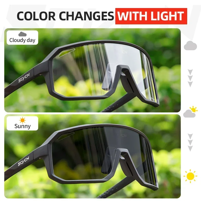 Scvcn New Men\'s UV400 Photochromic Cycling Sunglasses Women Sports Running Eyewear for Men Glasses Road Bike Bicycle Goggles