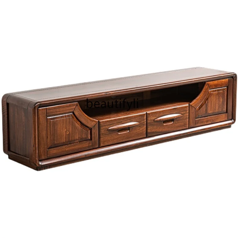 

Solid Wood TV Cabinet Black Walnut Living Room TV Cabinet Chinese Floor Cabinet Environmental Protection Furniture