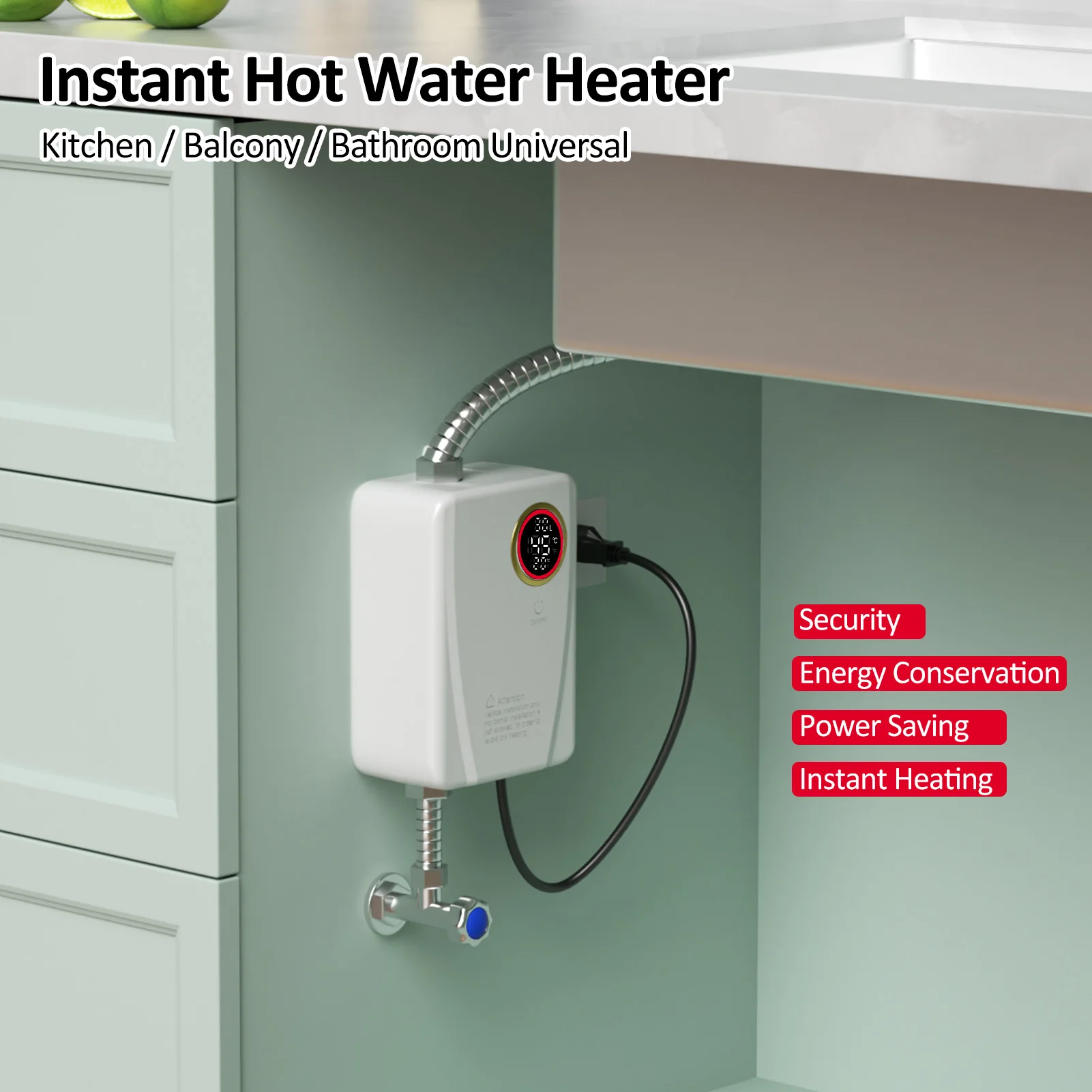 Instant Water Heater 3500W 220V Mini Tankless Instant Hot Water Heater Bathroom Kitchen Washing With Digital Temperature Display