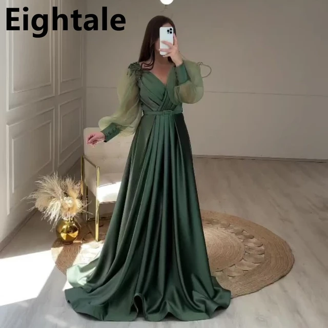 Green Evening Gown Sleeves Long Sleeve Green Evening Dress Green Arabic Evening Aliexpress