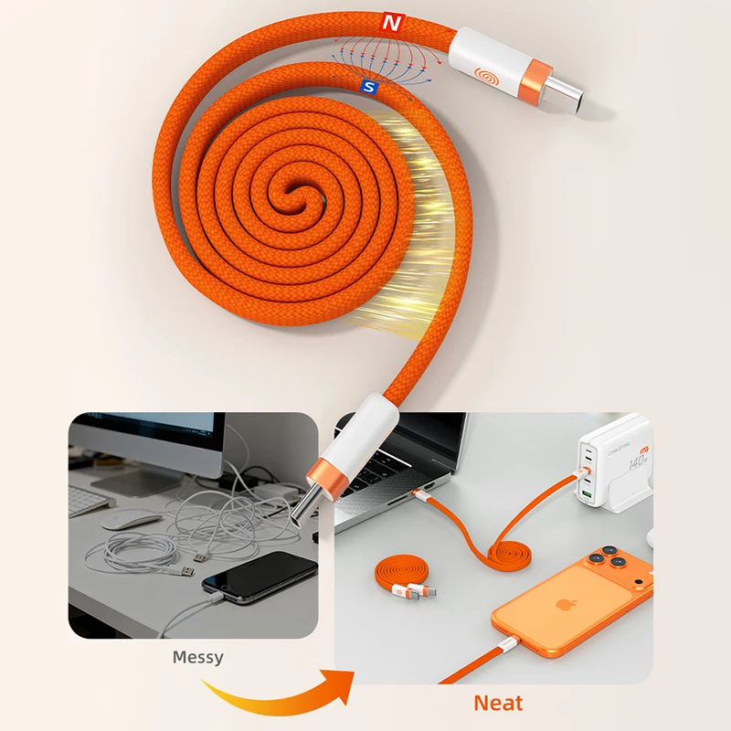 CABLETIME Magnetic USB C Cable 100W Type C to C Flat Cable 480Mbps High-Speed Transfer C Cable for HUAWEI Xiaomi iPhone 17 16