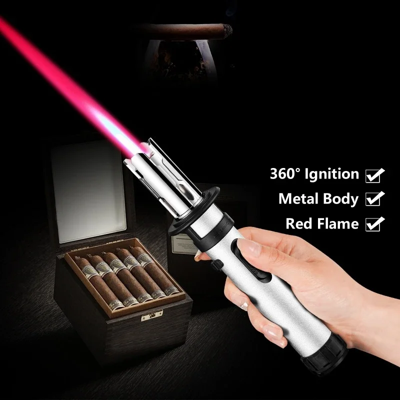 Lightsaber Style Metal Outdoor Windproof Gas Lighter Red Flame Turbine Torch Spray Gun BBQ Cooking Welding Cigar Lighter