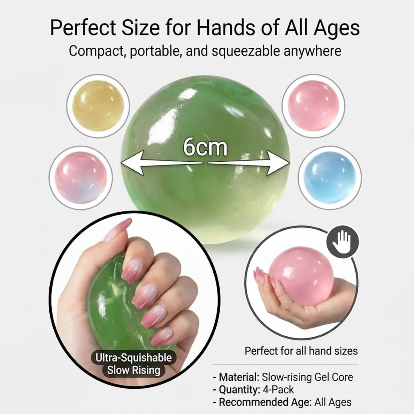 Handmade Coconut Oil Squish Ball Slow Rising Fidget Stress Ball Clear Jelly Sensory Ball Soft Stress Relief Toy For Adults
