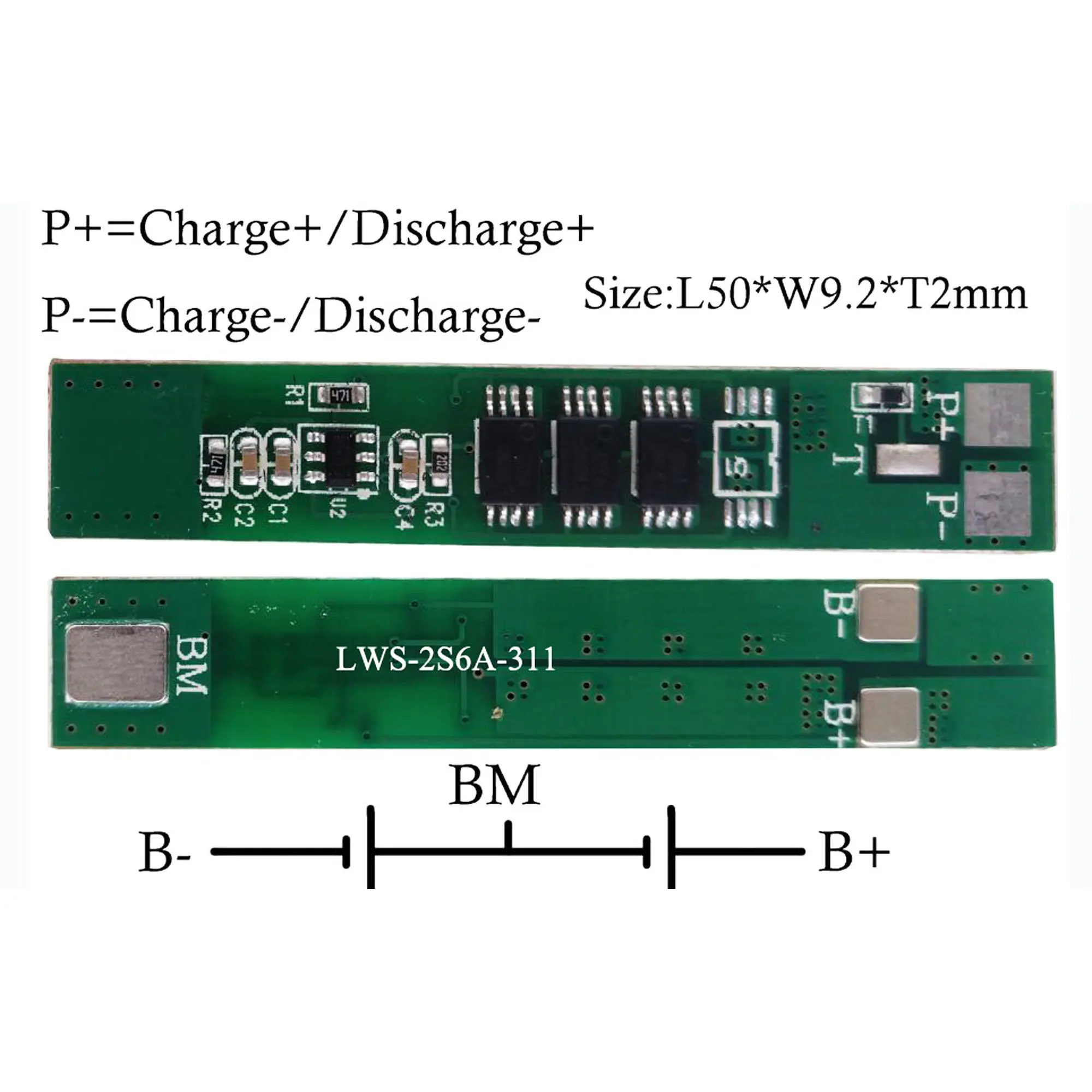 LWS 2S 6.4v 5a pcb pcba bms with ntc for 18650 battery