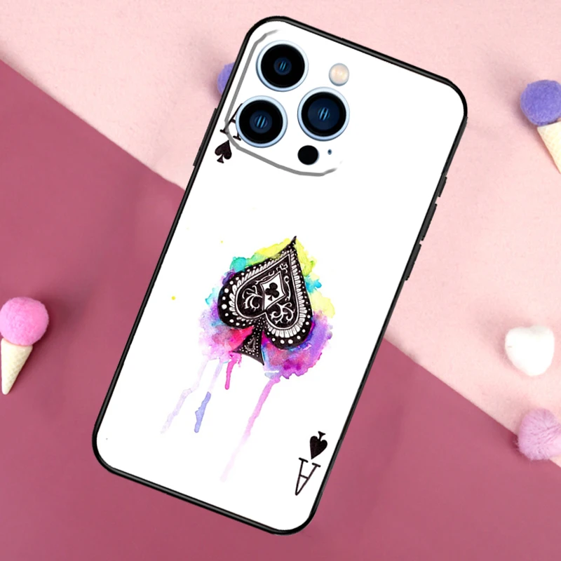 Ace of spades بوكر بطاقة جراب هاتف آيفون 17 16 برو ماكس 17 الهواء 16E 13 12 Mini 14 15 Plus 11 Pro Max الغطاء الخلفي