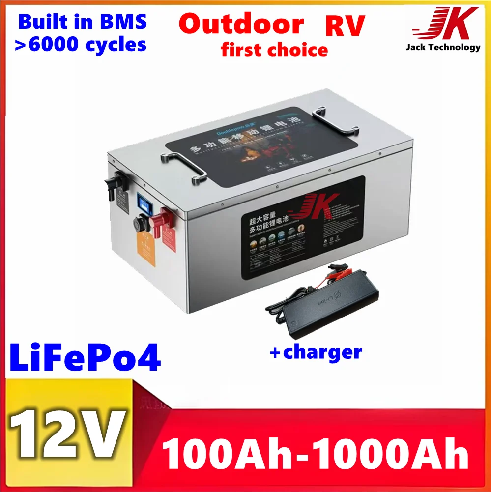 JK 12V Lifepo4 100Ah Battery 200Ah 300Ah 400Ah 500Ah 600Ah 800Ah 1000Ah for portable Backup Power Solar System inverter Outdoor