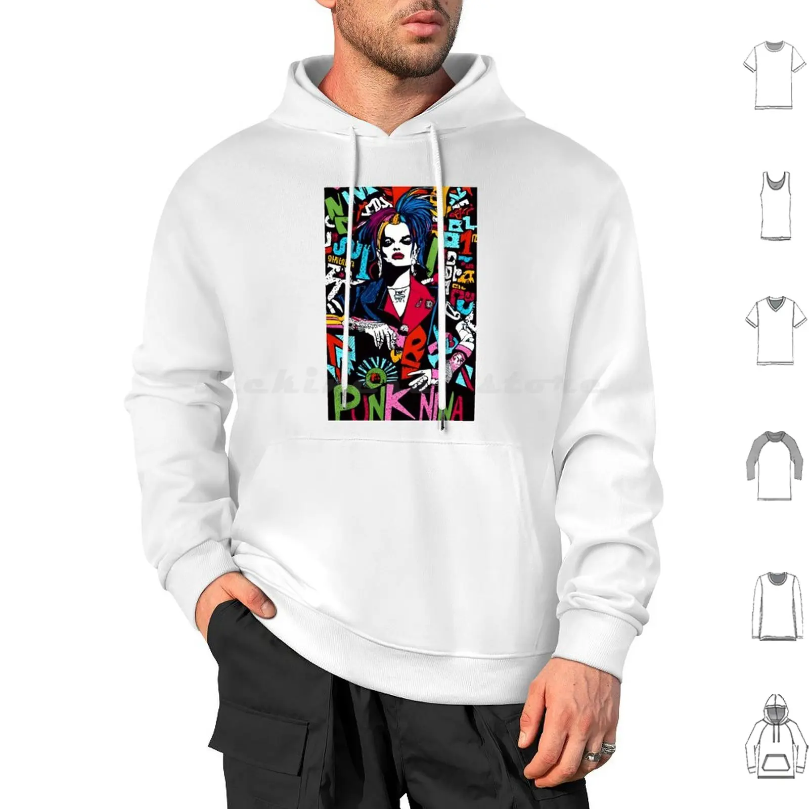 Punk Nina Graffiti Design Nina Hagen Hoodie cotton Long Sleeve Punk Nina Trucco Post Punk New Wave Pop Ndw Gotico